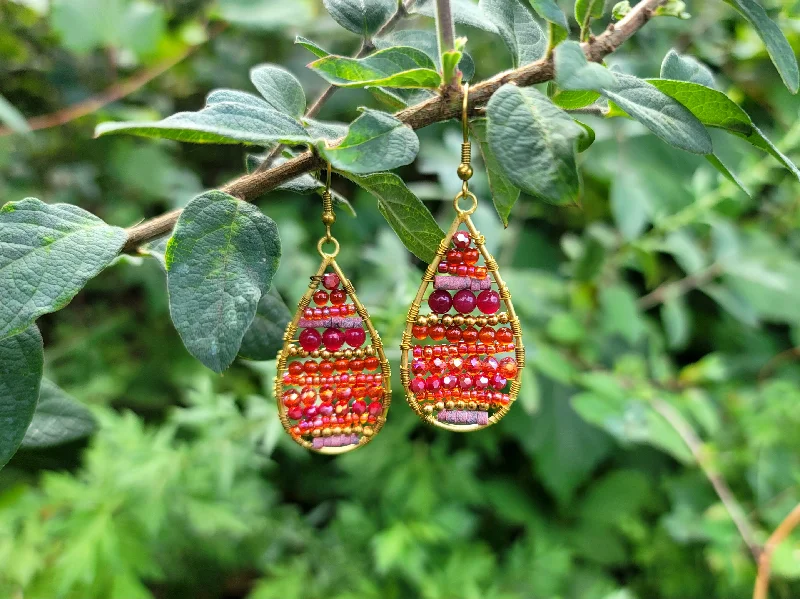 Women’s anniversary earrings-Berry Beaded Teardrop Earrings