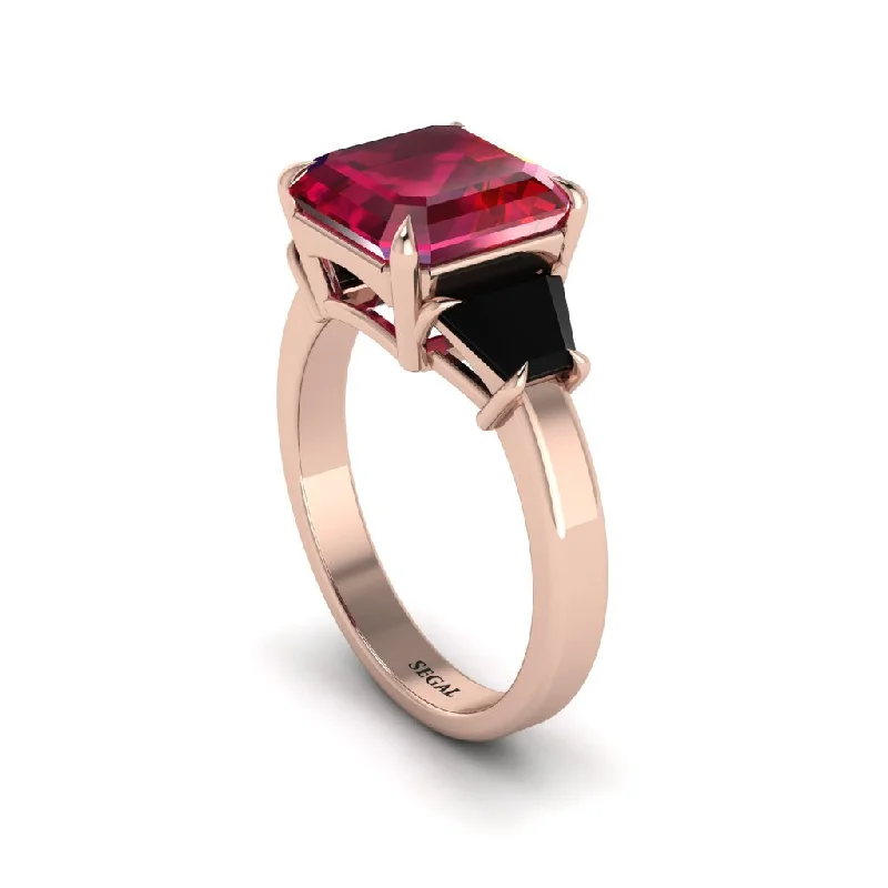 Women’s silver engagement ring-Three Stone Ruby Engagement Ring - Bethany No. 41