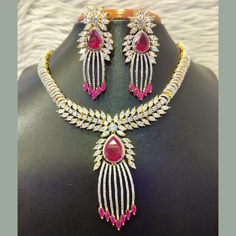 Women’s layered gold necklaces-Jain Jewellers Gold Plated AD Necklace Set