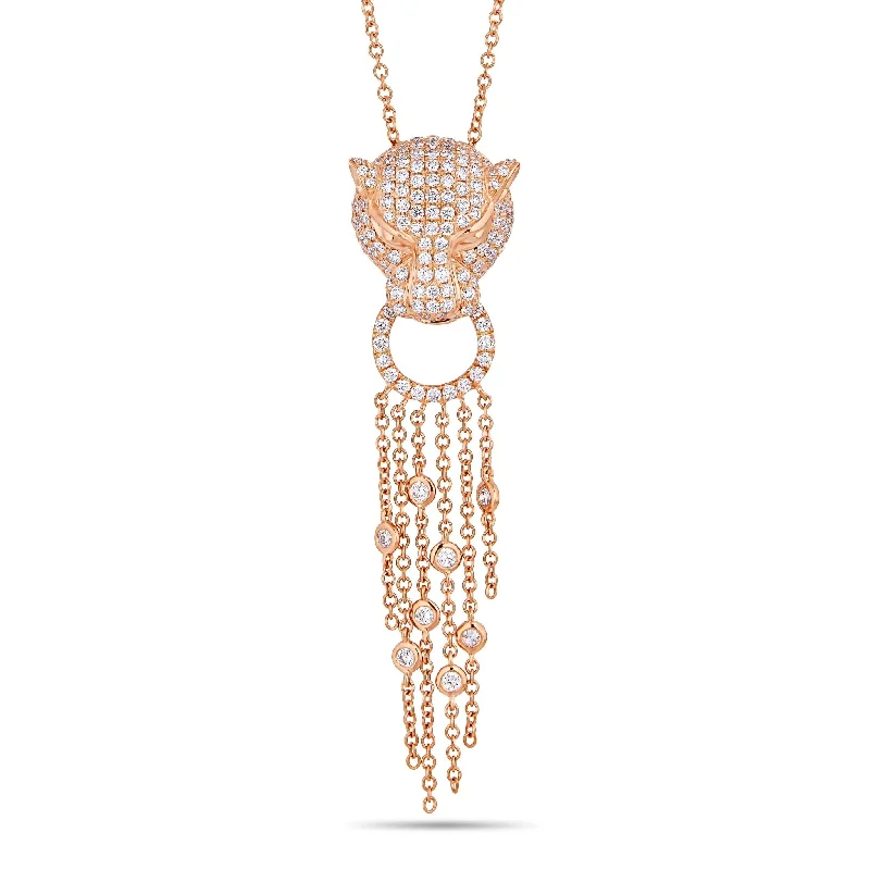 Women’s engraved pendant necklaces-18K Rose Gold 1.49ct Diamond Jaguar Tassel Necklace