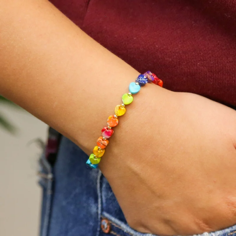 Women’s infinity bracelet-Stoned Heart Multi Colored - Stone Heart Accent Bracelet