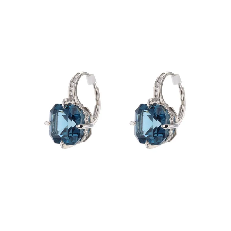 Women’s colorful gemstone earrings-Blue Topaz & Diamond Drop Earrings