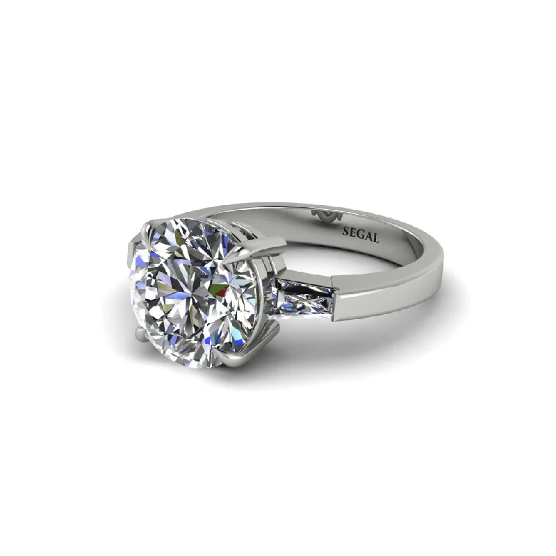 Women’s diamond band engagement ring-3 Stone Round Cut Diamond With 2 Baguettes Engagement Ring - Gwendolyn No. 3