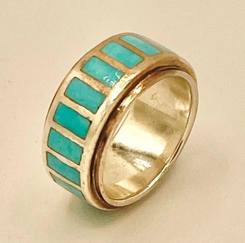 Women’s birthstone rings for women-Ring- Turquoise Inlayed Band size 6