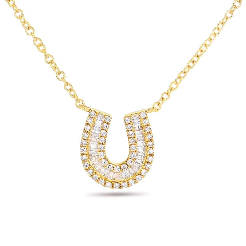 Women’s crystal necklaces-18K Gold 0.32ct Baguette Horseshoe Diamond Necklace