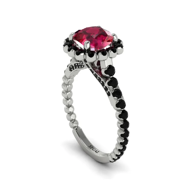 Women’s halo engagement ring-Modern Ruby Cushion Cut Engagement Ring - Uma No. 42