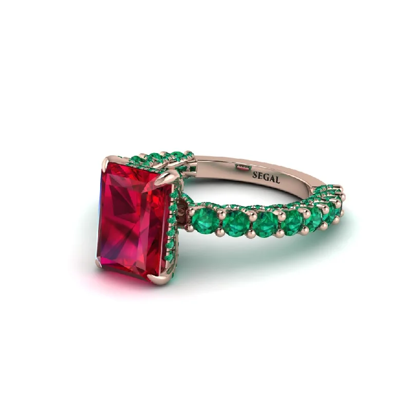 Women’s mixed gemstone engagement ring-Vintage Radiant Cut Ruby Engagement Ring - Renee No. 26