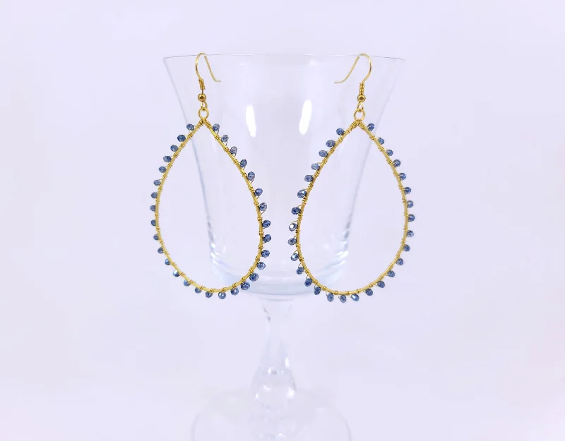 Women’s engraved earrings-Navy Crystal Earrings