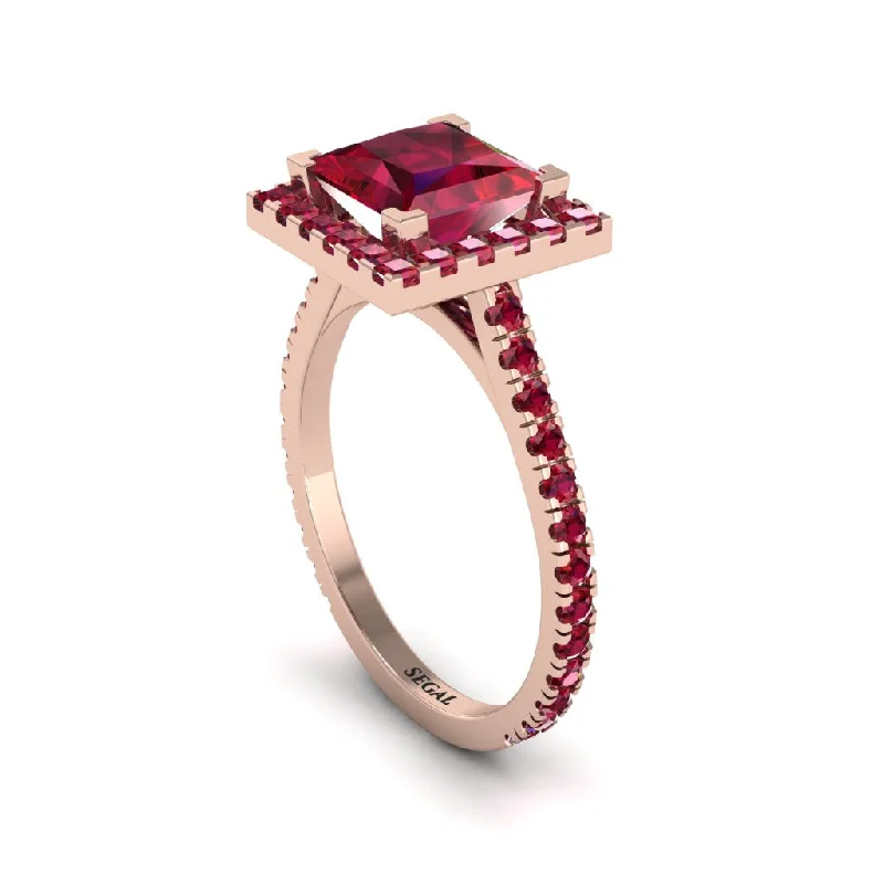 Women’s vintage-inspired engagement ring-Princess-Cut Floating Halo Ruby Engagement Ring - Candice No. 56