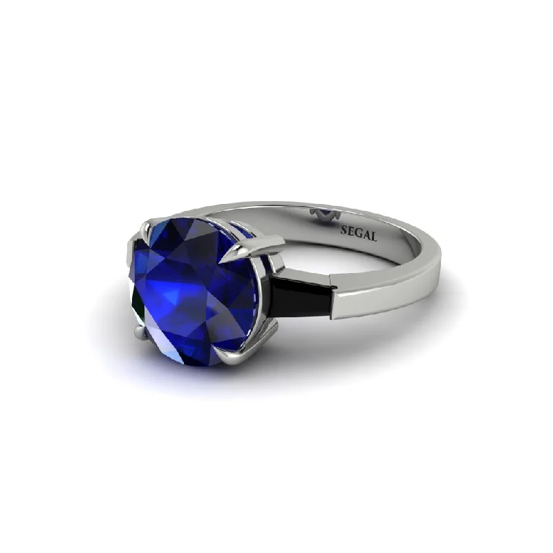 Women’s round cut engagement ring-3 Stone Round Cut Sapphire With 2 Baguettes Engagement Ring - Gwendolyn No. 45