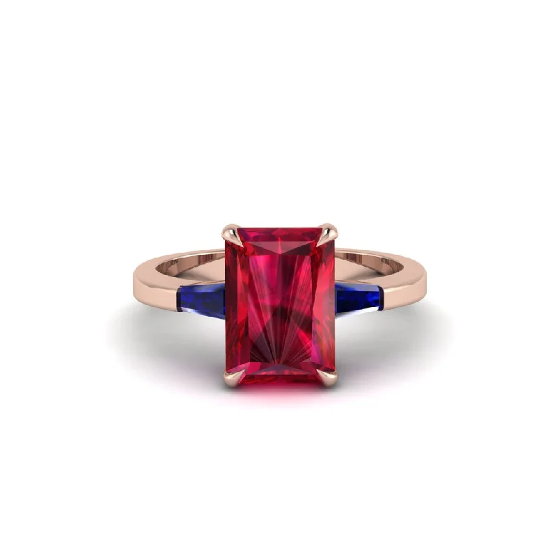 Women’s platinum engagement ring-Three Stone Radiant Cut Ruby Engagement Ring - Hillary No. 71