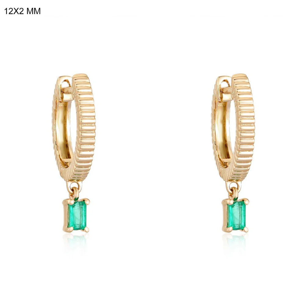 Women’s flower earrings-Fluted Gold and Emerald Earrings