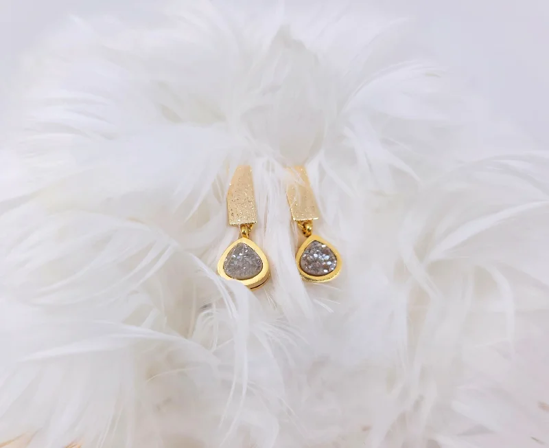 Women’s round earrings-Gold Geode Bar Earrings