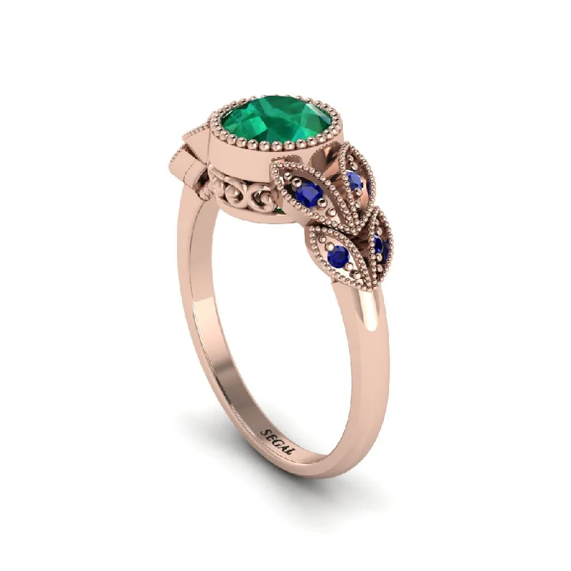 Women’s classic solitaire engagement ring-Art Deco Emerald Leaves Engagement Rings - Thalia No. 65