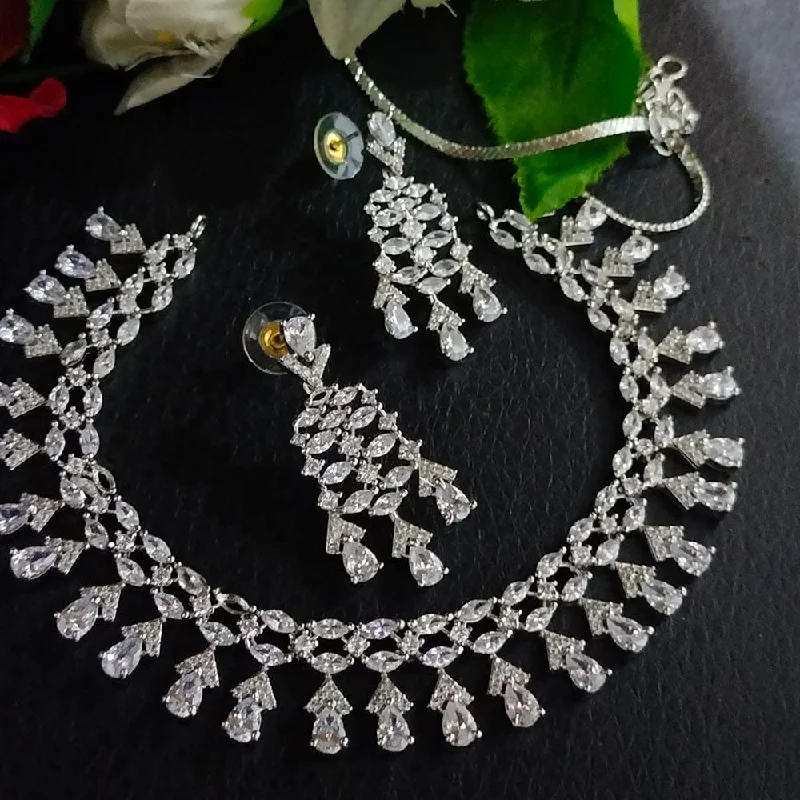 Women’s chunky necklaces-FS Collection Silver Plated AD Necklace Set