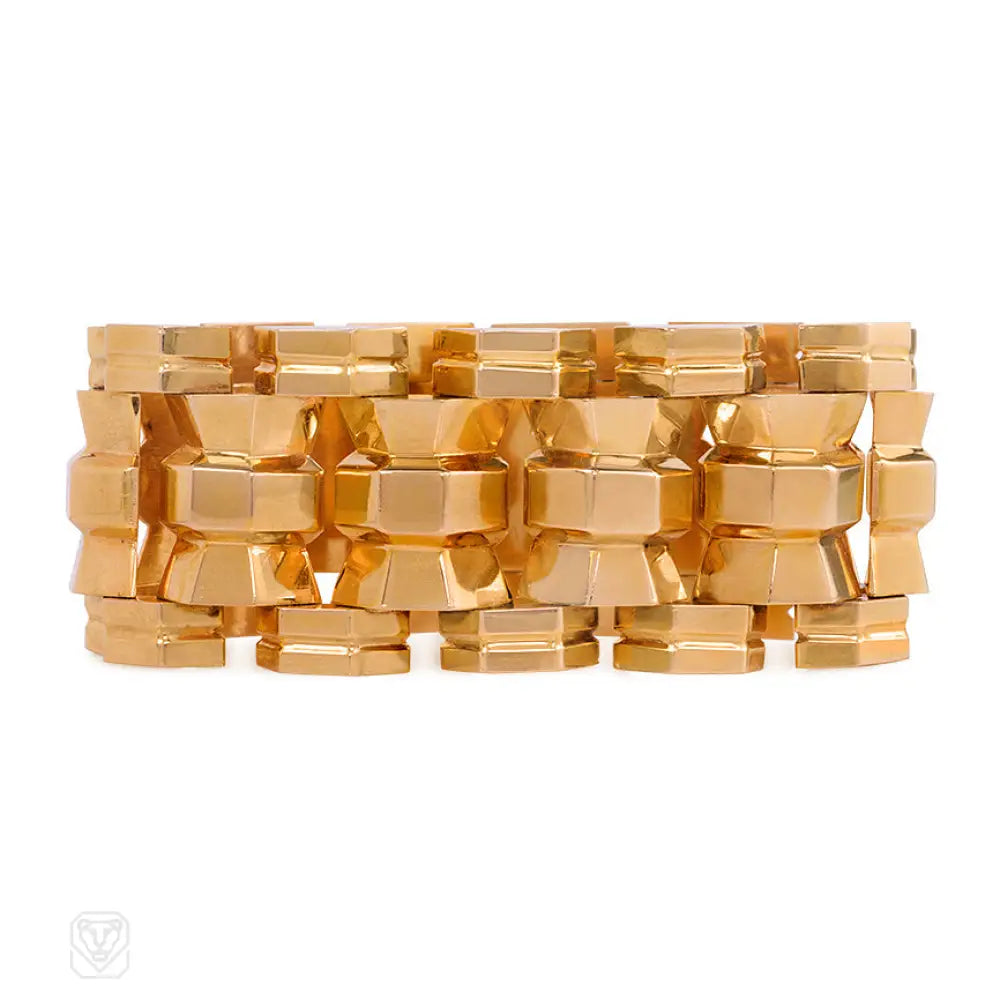 Women’s cuff bracelet-Retro gold column-link tank bracelet