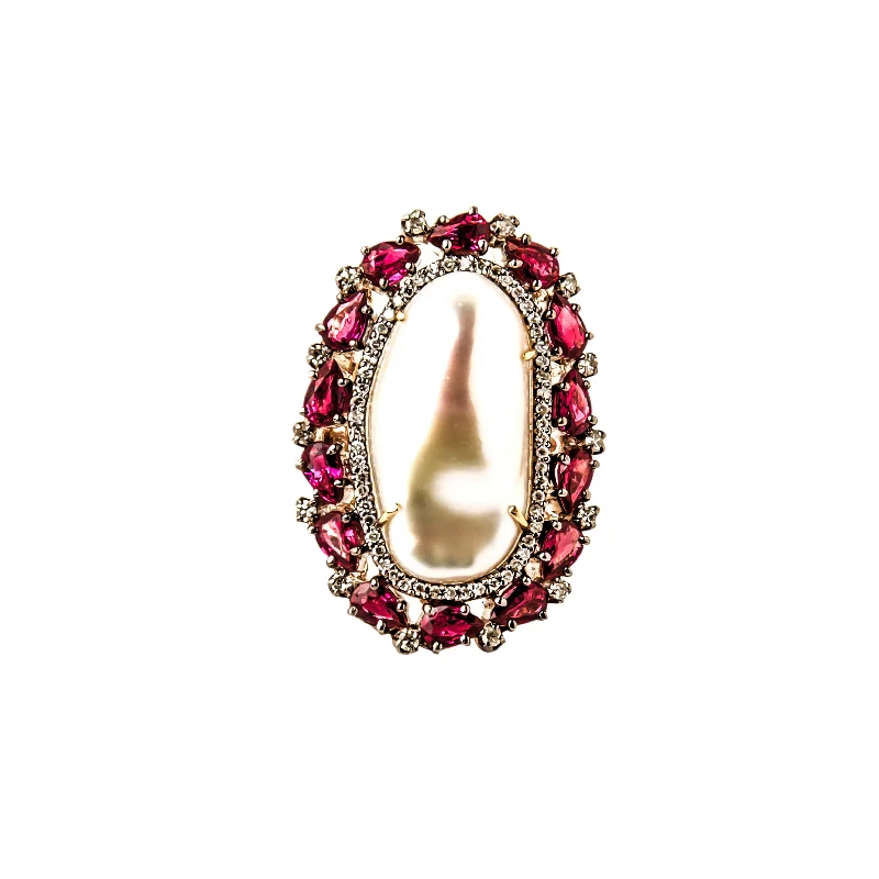 Women’s moonstone rings-Pearl & Ruby Grace Ring