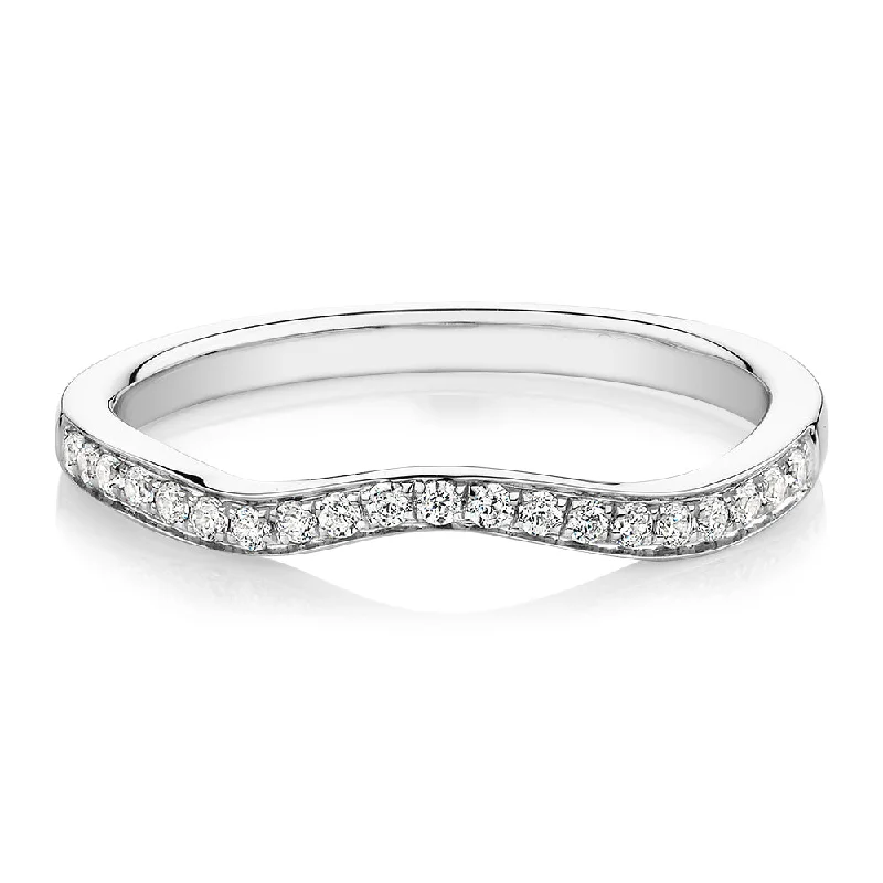 Women’s unique rings-Round Brilliant curved wedding or eternity band in 14 carat white gold