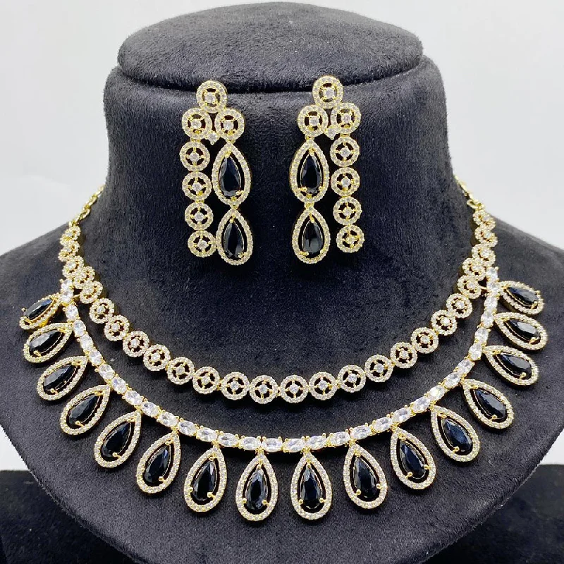 Women’s floral necklaces-JCM Gold Plated American Diamond Necklace Set