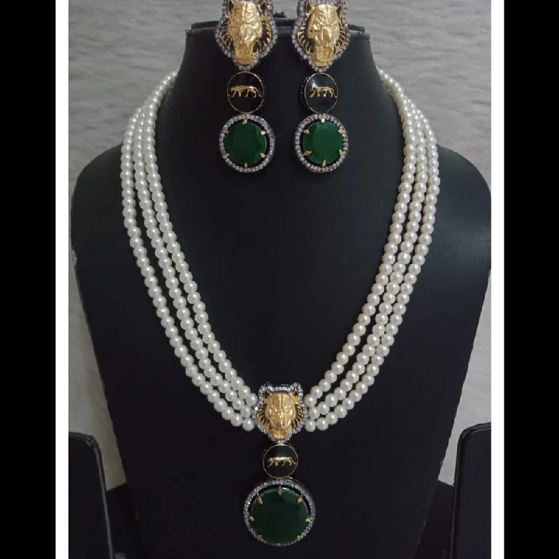 Women’s gemstone necklaces-FS Collection 2 Tone Plated Sabyasachi Style AD Necklace Set