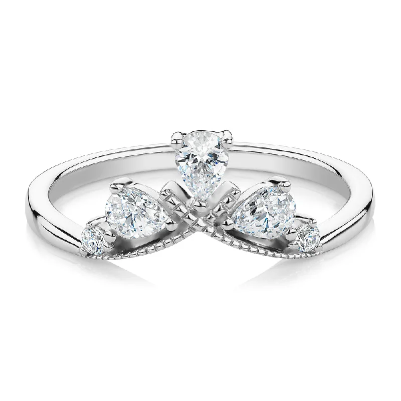 Women’s twist rings-Pear curved wedding or eternity band with 0.66 carats* of diamond simulants in 10 carat white gold