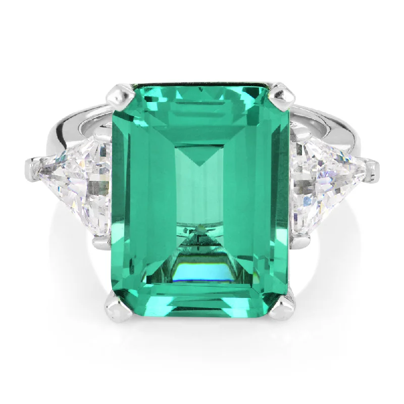 Women’s birthstone rings-Dress ring with ocean green simulant and 1.82 carats* of diamond simulants in sterling silver