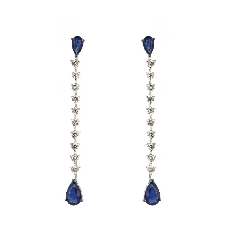 Women’s unique earrings-Blue Sapphire & Diamond Drop Earrings