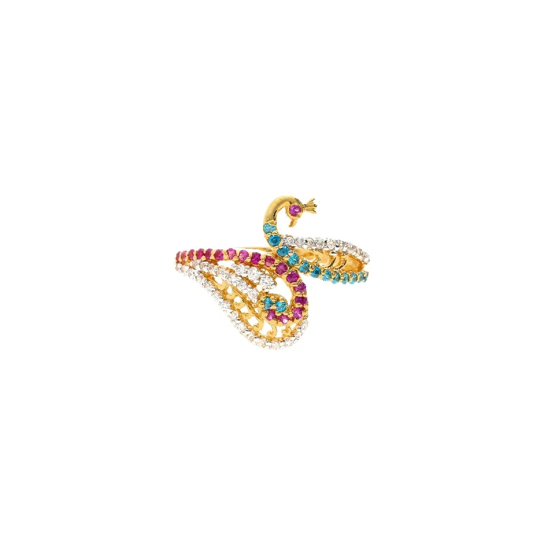 Women’s romantic rings-22K Gold & Gemstone Demure Peacock Ring