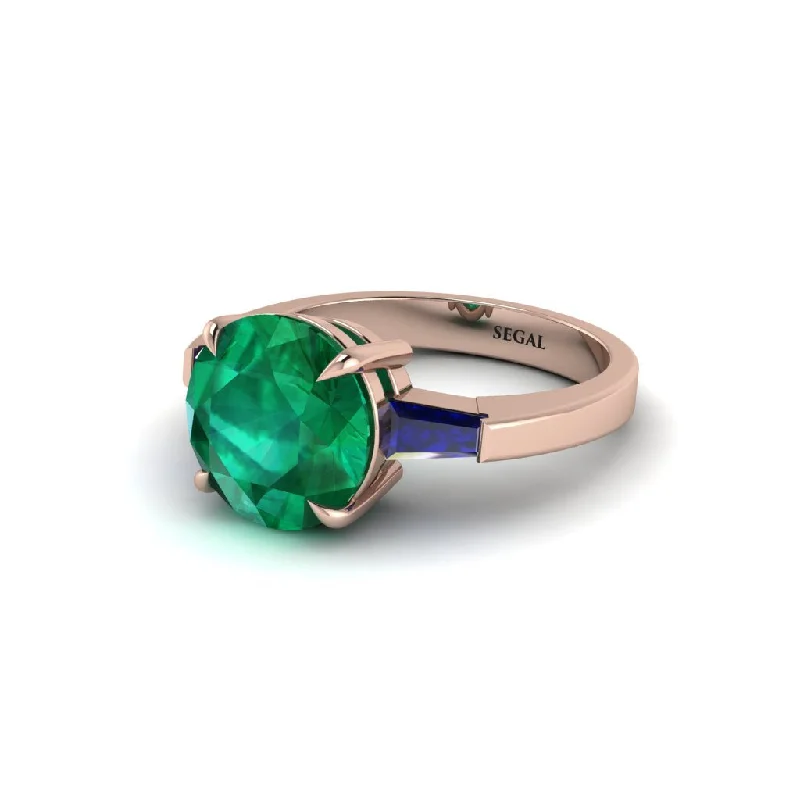 Women’s heart-shaped engagement ring-3 Stone Round Cut Emerald With 2 Baguettes Engagement Ring - Gwendolyn No. 65