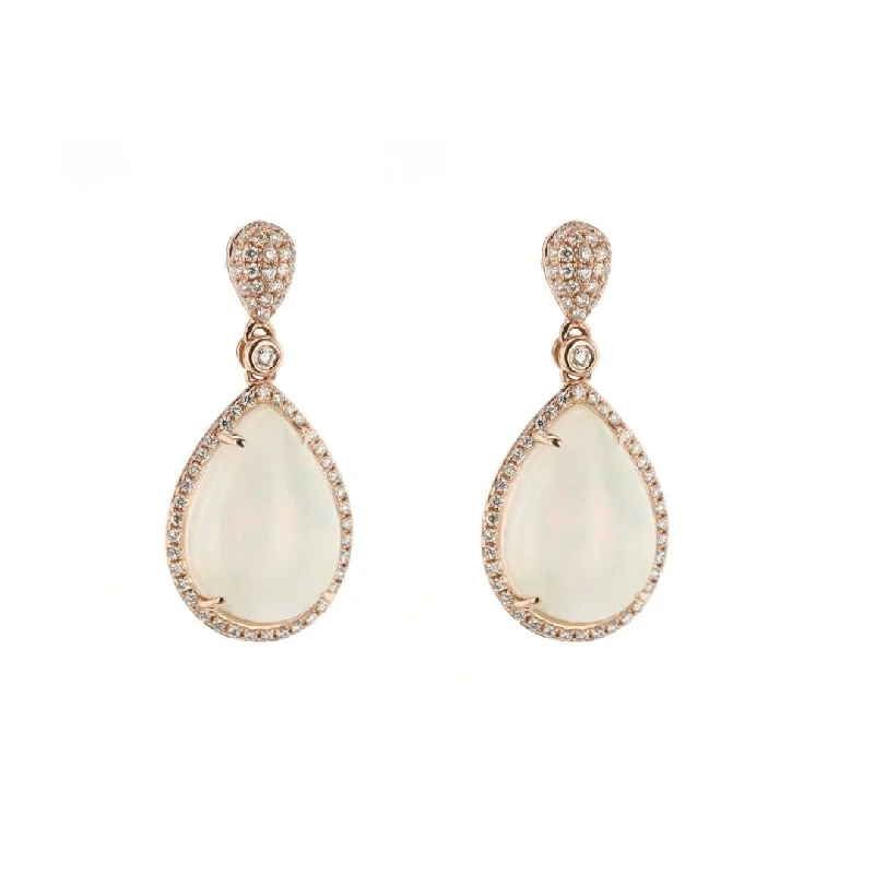 Women’s crystal hoop earrings-Opal & Diamond Drop Earrings