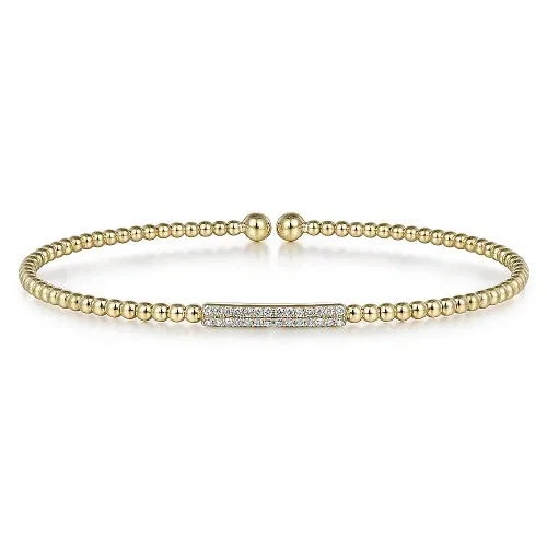 Women’s custom bangle-14K Yellow Gold Bujukan Bead Cuff Bracelet with 0.13cttw Diamonds