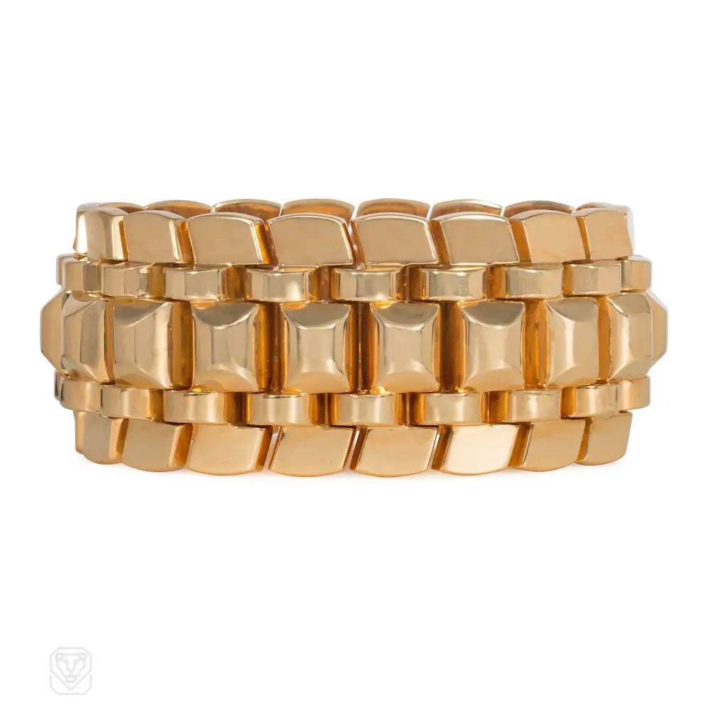 Women’s gemstone cuff bracelet-Retro French rose gold tank bracelet