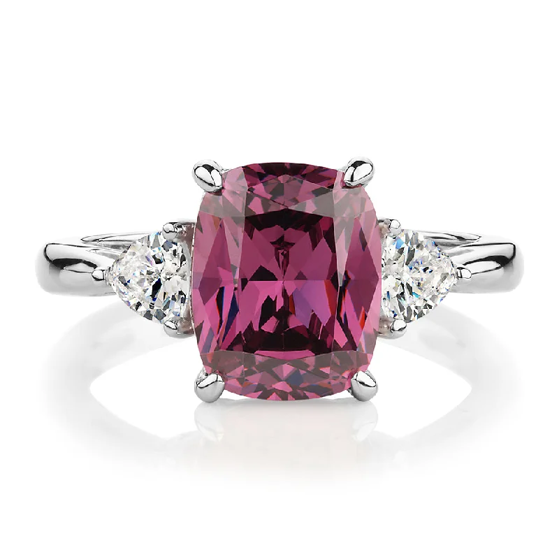 Women’s designer rings-Dress ring with rhodolite simulant and 0.46 carats* of diamond simulants in sterling silver