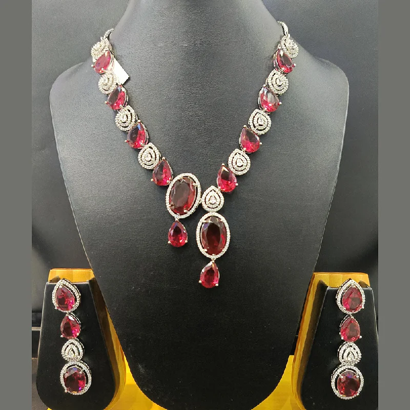 Women’s ruby necklaces-Jain Jewellers Silver Plated AD Necklace Set