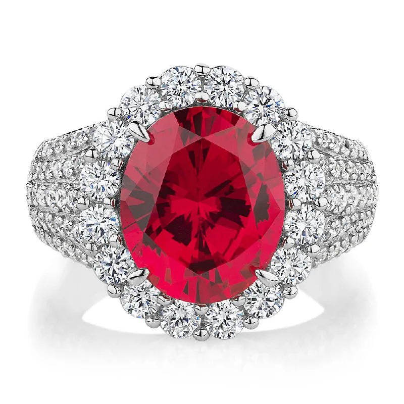 Women’s matching rings-Dress ring with ruby simulant and 1.83 carats* of diamond simulants in sterling silver