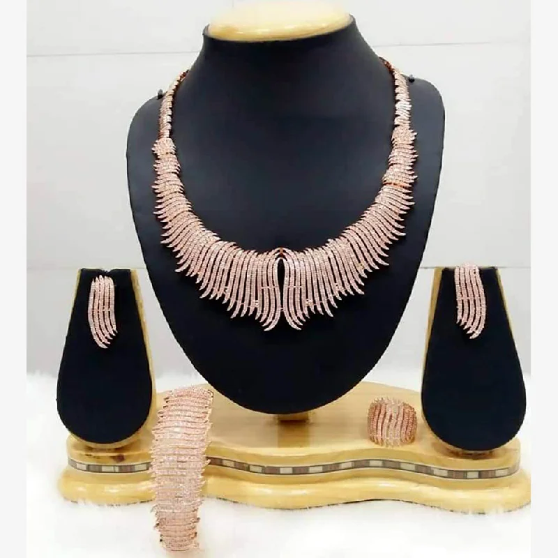 Women’s custom name necklaces-Jain Jewellers Rose Gold Plated AD Necklace Set