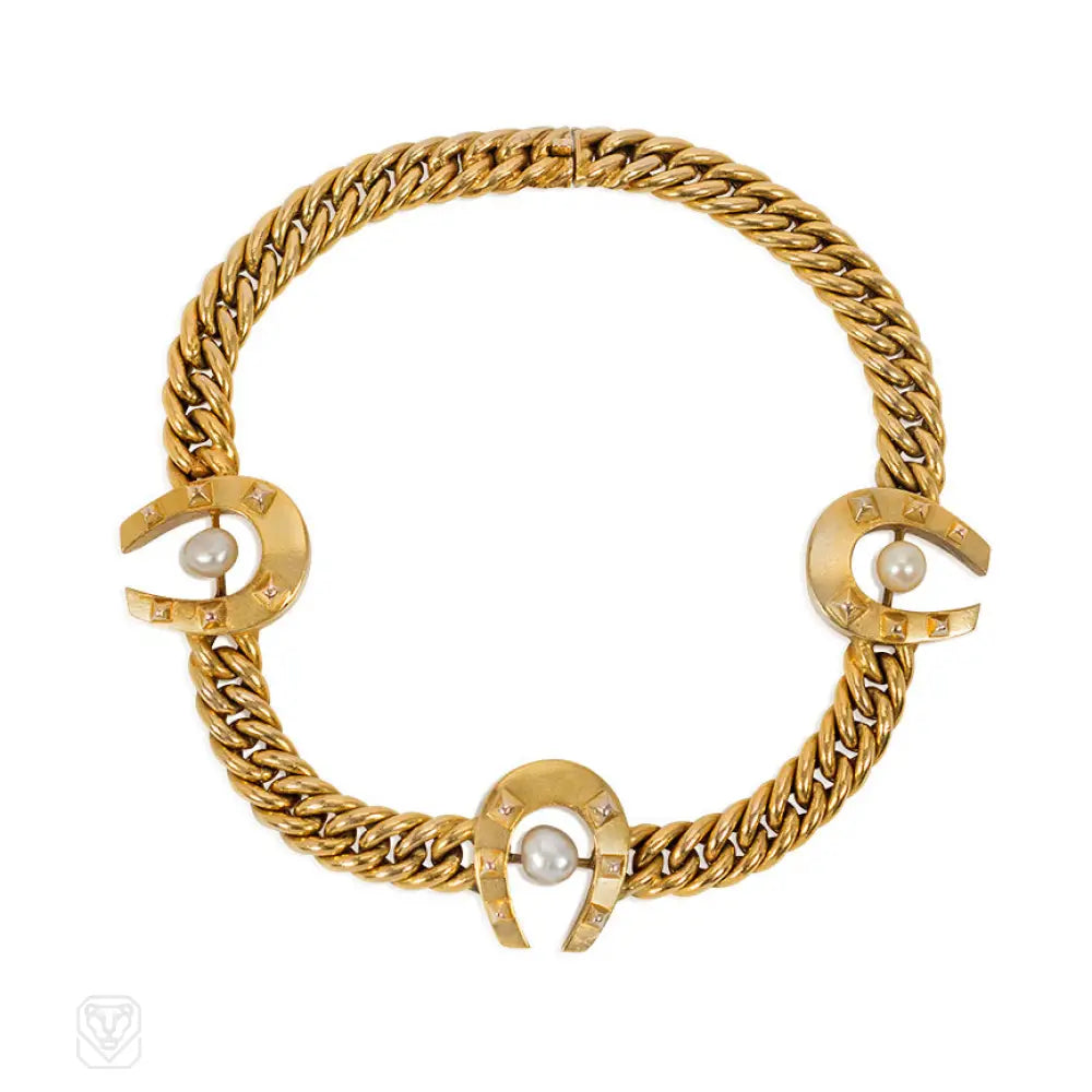 Women’s engraved bracelet-Antique gold curblink horseshoe bracelet