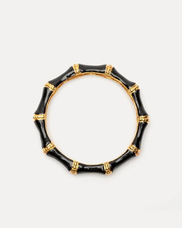 Women’s romantic bracelet-Enamel Bamboo Bangle Bracelet Black Gold