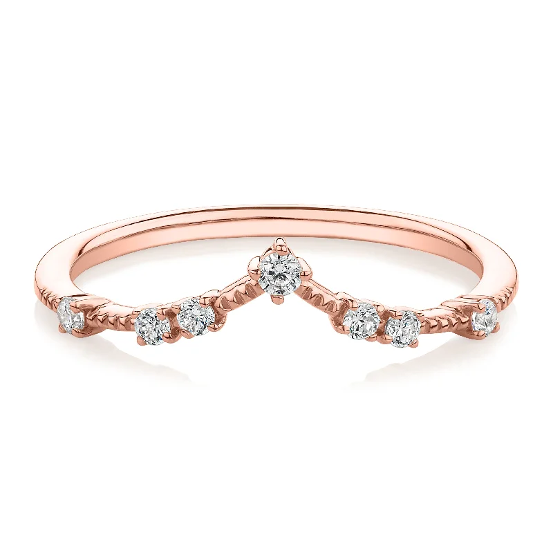 Women’s matching wedding rings-Wedding or eternity band with diamond simulants in 14 carat rose gold