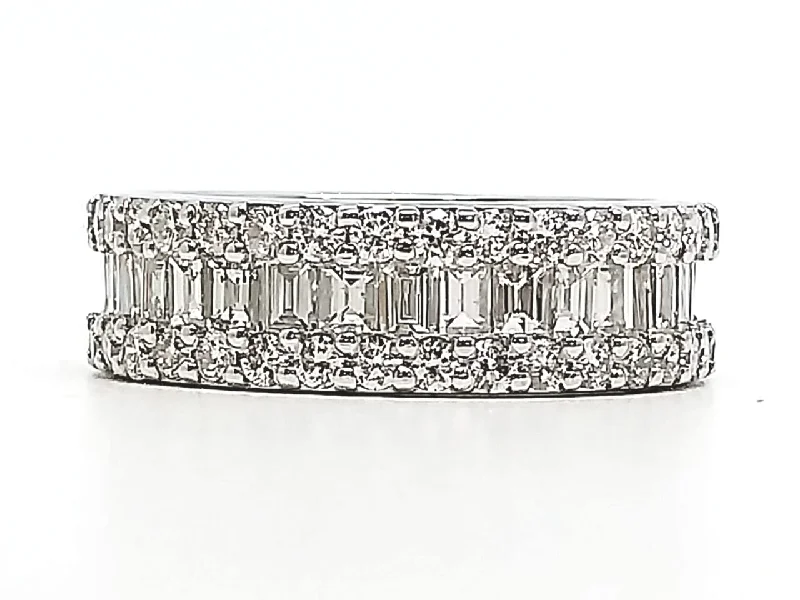 Women’s stackable wedding rings-Baguette & Pavé Diamond Ring in 14k White Gold