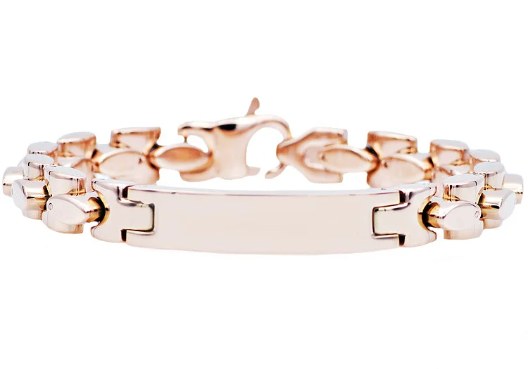 Women’s modern bangle bracelet-Mens Rose Stainless Steel ID-Engravable Bracelet