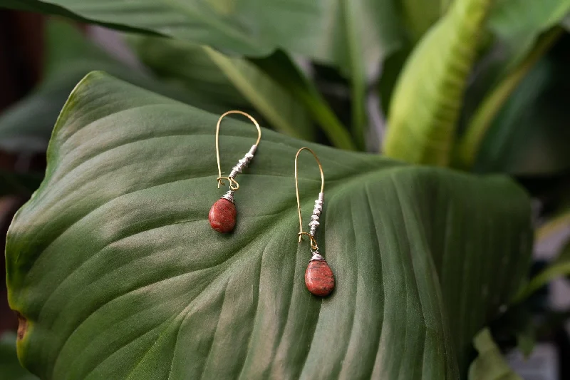 Women’s playful earrings-Brecciated Stone Droplet Earrings