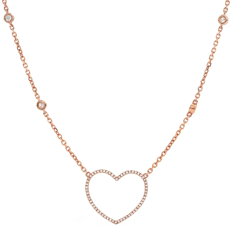 Women’s emerald necklaces-14k Rose Gold 0.30ct Diamond Heart Necklace