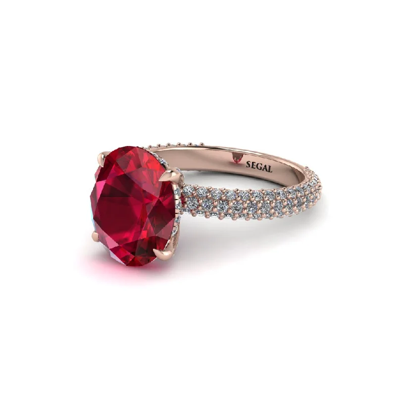 Women’s halo diamond engagement ring-Oval Cut Ruby Classic Pave Engagement Ring - Irene No. 11