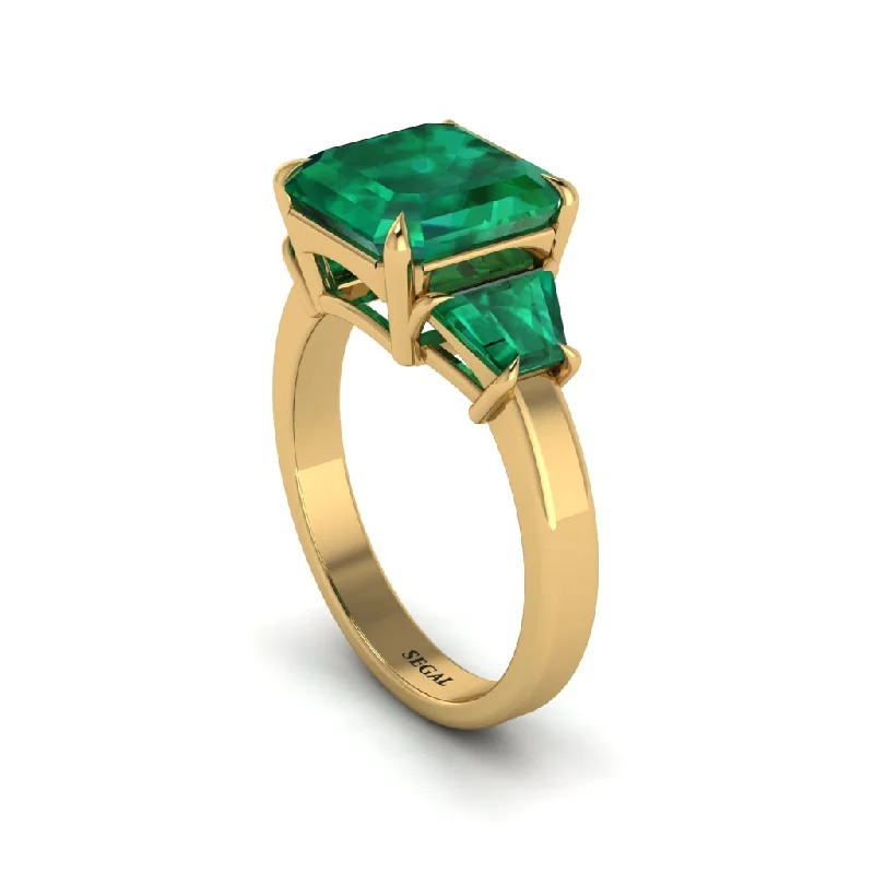 Women’s designer engagement ring-Three Stone Emerald Engagement Ring - Bethany No. 19