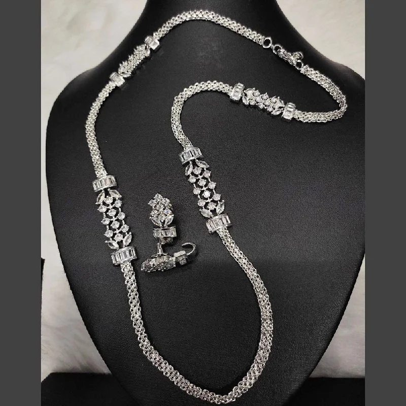 Women’s long necklaces-Aamrapali Silver Plated AD Necklace Set