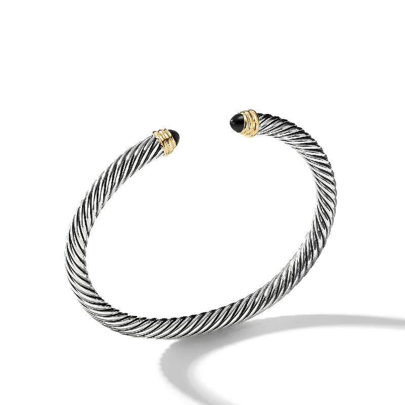 Women’s vintage bracelet-Classic Cable Bracelet in Sterling Silver with 14K Yellow Gold and Black Onyx\, 5mm