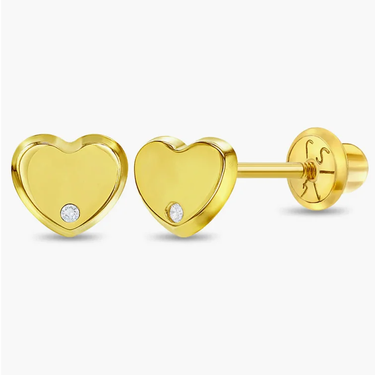 Women’s personalized gemstone earrings-Children's Gold and Diamond Heart Earrings