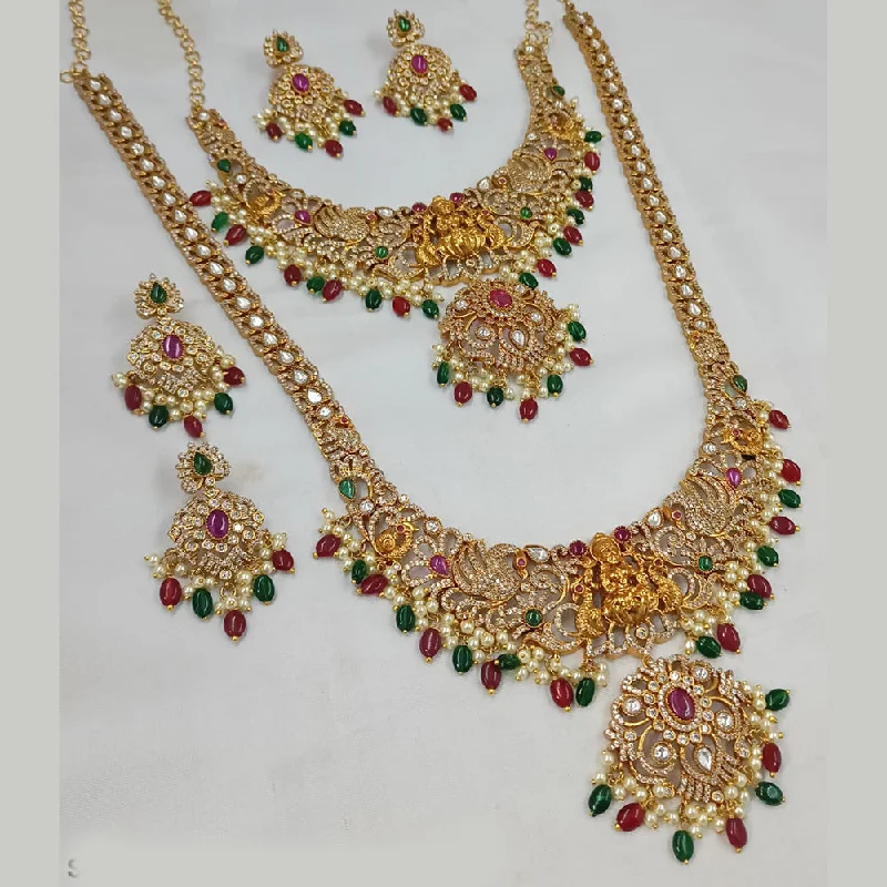 Women’s romantic necklaces-Padmawati Bangles Gold Plated AD And Beads Long Necklace Combo