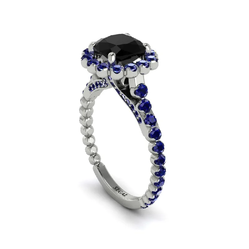 Women’s custom-designed engagement ring-Modern Black Diamond Cushion Cut Engagement Ring - Uma No. 69